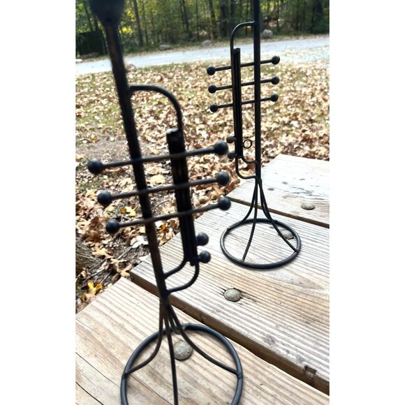 Set Of 3 Vintage Trumpet-Shaped Black Metal Pilar Candle Holders - Picture 6 of 13
